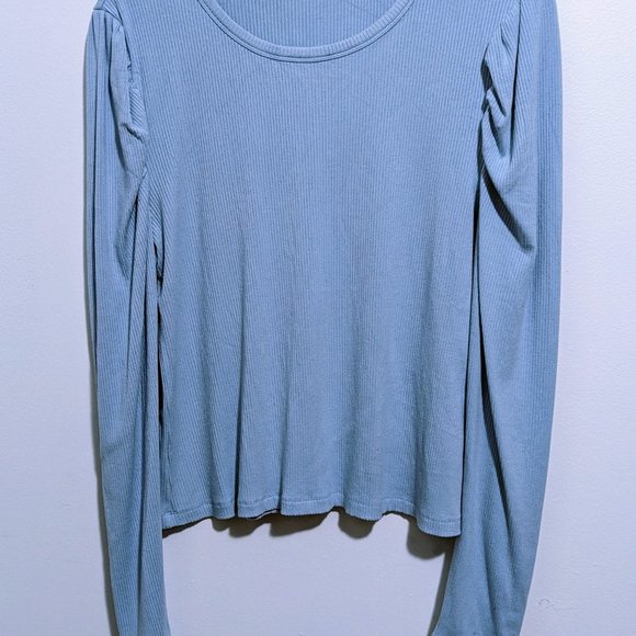 7 for all mankind Puffed Sleeves Ribbed Long Sleeved Top XL - Picture 2 of 4